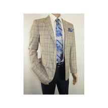 Men Sport Coat by Berlusconi Turkey Soft European Plaid #MK80 04 Beige Blue image 3