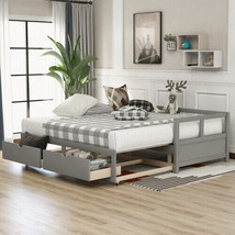 Wooden Daybed with Trundle Bed and Two Storage Drawers , Extendable Bed ... - £318.78 GBP