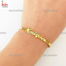 18 Kt, 22 Kt Real Solid Yellow Gold Custom Personalized Name Cuff Bangle Bracele - £1,558.32 GBP+