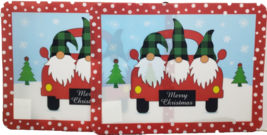 Set of 2 Same Thin Plastic Placemats,12x16&quot;,CHRISTMAS 3 GNOMES IN RED TR... - $12.86