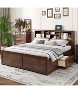 King Size Platform Bed: Storage, USB, Antique Wood - $554.99