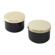 Z Gallerie Canisters Storage Duo Set Of 2 Black Ceramic Gold Lid Food Safe 4x2.5 - £29.87 GBP