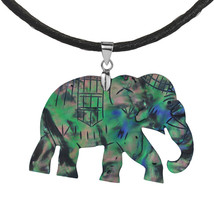 Spirit of Strength Elephant Hand Carved Abalone Shell .925 Silver Necklace - $22.76