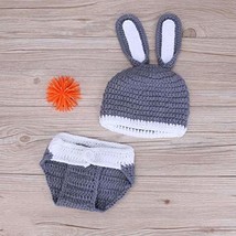 Newborn Unisex Rabbit Crochet Knit Costume Photography Props Hat + Bottoms 2 Set - £23.24 GBP