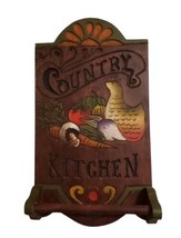 Vtg 70s COUNTRY KITCHEN Carved Handpainted Wood Kitchen Sign Towel Rod 20&quot;tx11&quot; - £37.28 GBP