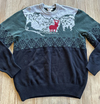 Dockers Mens Large Winter Holiday Sweater Fair Isle Green Black Deer Buc... - £30.70 GBP