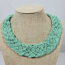 Vintage Statement Necklace Green Seed Bead Braided 20 Inch Long - $14.50