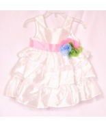 Mud Pie Baby Girl Size 6-9M Dress White with Pink Ribbon Party Ruffles - $399.76 MXN