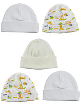 Bambini One Size Unisex Beanie Baby Caps (Pack of 5) 100% Cotton White/Y... - £13.34 GBP