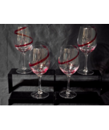 PIER 1 IMPORTS 8.875&quot; Water / Wine Goblet SWIRLINE RED Blown Glass - Set... - $87.58
