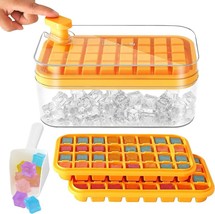 Pop Ice Cube Tray with Lid Bin and Scoop Square Ice Cubes Molds (Orange) - $9.74