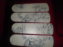 CUSTOM  LOVELY COLONIAL VINTAGE FRENCH BLUE SKETCH TOILE CEILING FAN - $2,168.02 MXN