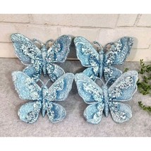 Christmas Light Blue Glitter Butterfly Tree Ornaments Clip On Shabby Chi... - $26.99