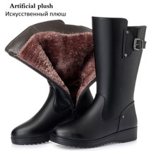 Natural Warm Snow Boots Women Winter Flats Mid Calf Boots Genuine Leather Waterp - £79.51 GBP