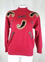Angenie Size L Vtg Soft Lambswool Angora Rabbit Holiday Red Sweater Embe... - $9.89