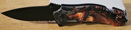 DRAGON FANTASY FIRE MYTHICAL SPRING ASSISTED KNIFE BLADE WITH BELT CLIP - £10.69 GBP