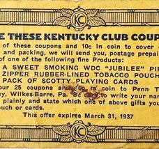 1936 Penn Tobacco Co Kentucky Club Jubilee Label Wilkes Barre Ephemera E88H - €25,73 EUR