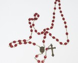 Saint Therese INRI Signed 1.5&quot; CROSS Flat Red Beaded Rosary  26&quot; Catholi... - $24.49