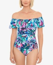 MSRP $99 Swim Solutions Women Off-The-Shoulder Tummy-Control One-Piece Size 16 - £8.92 GBP
