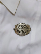 Tinn Pewter Sweden Brooch Pin R Tennesmed Roll Clasp Floral/Rosemal Design - £35.95 GBP