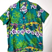 Island Shirtworks Mens Shirt Sz M Short Sleeve Button Down Green &amp; Purple - £16.45 GBP