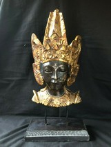 Antique 19c Chinese Large Gilt Wood Buddha Statue On Wood Stand - £412.88 GBP