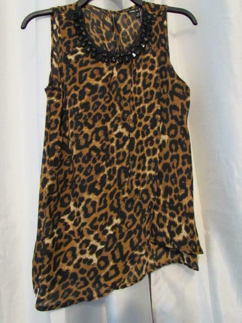Primary image for NWT Cable & Gauge Leopard Print Embellished Sleeveless Blouse XS Org $60.00