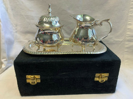 International Silver Co. Handmade Silver Plated Tea Set in Case Cream &amp; ... - $39.95