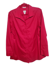 Chico&#39;s 2(12) Large Red Non-Iron Button Down Longsleeve Blouse Top - £23.89 GBP