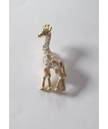 Giraffe Brooch Signed ROMAN Rhinestones &amp; Orange Enamel Dots GLD Tone Lo... - $37.59 CAD