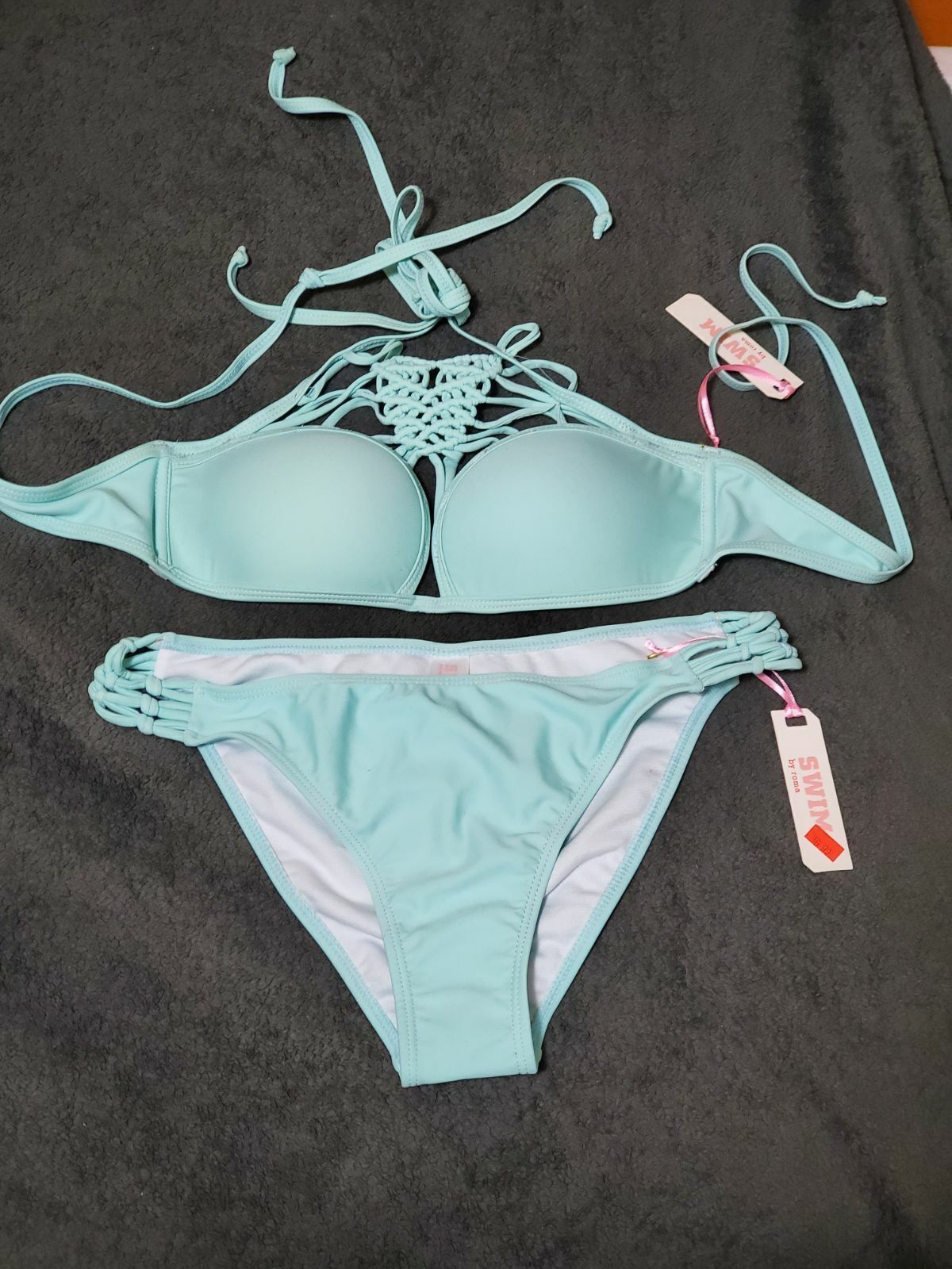 Pastel Mint Green 2 Piece Corded Bikini Roma, classy, Small &amp; Medium - $14.99