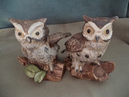 Homco 1411,Home Interior porcelain owl set 1980&#39;s Figurine ,Vintage Owl figurine - £15.98 GBP