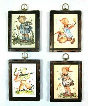 Lot of 4 Vintage Hummel Wood Wall Plaques Unique Handcrafted Pine Wood Frames - £22.56 GBP