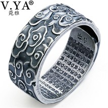V.YA Real 990 Sterling Silver Ring for Women Men Retro Cloud  Buddhism prajnapar - £22.80 GBP