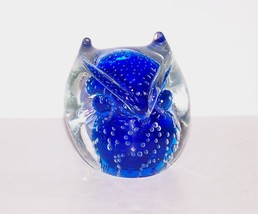 Vintage Pilgrim Art Glass Owl Controlled Bubbles Blue Clear FIGURINE/PAPERWEIGHT - £30.36 GBP