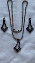 Antique black/white rhinestone triangle pendant necklace/dangle earrings set 16” - £14.17 GBP