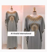 Grey New Moroccan Dubai Kaftans Abaya Farasha Dress Handmade Fancy Long ... - €60,06 EUR