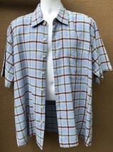 ALAN FLUSSER WEEKEND MEN&#39;S L PLAIDS CHECKS SHIRT LINEN BLEND PEARL BTNS ... - $14.69