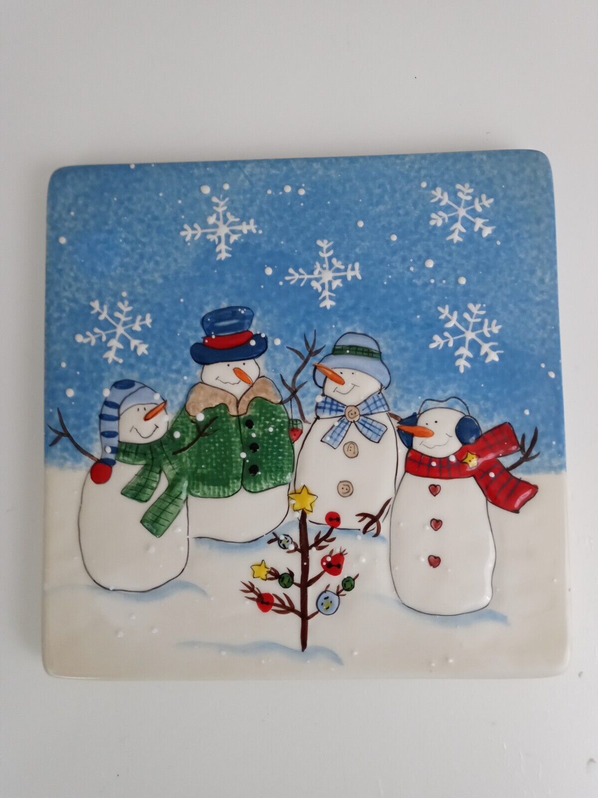 Primary image for St Nicholas Square "Button Up" Snowman Christmas Trivet Wall Hanging 7x7 (A)