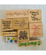 Lot Of Wooden Mounted Rubber Stamps Happy Birthday, Mother Day, Get Well... - $285.37 MXN