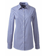 Lands End Women&#39;s Long Sleeve No Iron Shirt Soft Royal Gingham New - $39.99