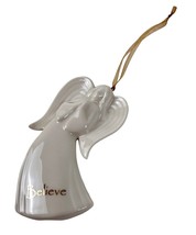 Gund Gifts Believe Angel Ornament Porcelain White Gold Writing Christmas... - $10.89