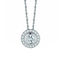 1.00ct Lab-Created Moissanite 14K White Gold Plated Silver Halo Pendant Necklace - £72.35 GBP