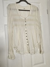 Free People Womens Blue Bird Top Size XS Ivory Boho Smocked Peasant Blouse - $28.04