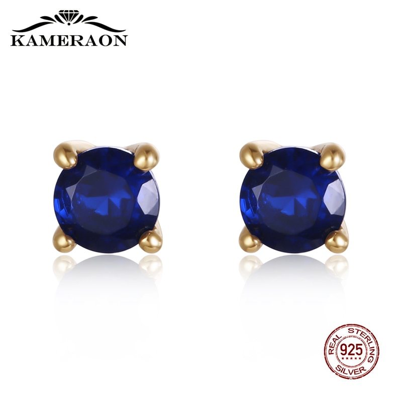 Women's Small Stud Earrings Silver 925 Earrings With Sapphire Natural Blue Stone - £10.50 GBP