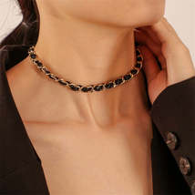 18K Gold-Plated &amp; Black Polystyrene Cable Chain Choker - $12.99