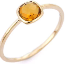 14K Gold Cushion Cut Citrine Dainty Ring - £98.92 GBP