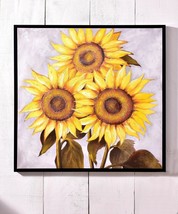 Sunflower Oil Print Framed 40" High Stretched Canvas Extra Large Yellow Flowers - $266.30
