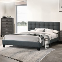 Cal King-Sized, Simply Relaxing Charcoal Fabric Upholstered Bed. - £378.74 GBP