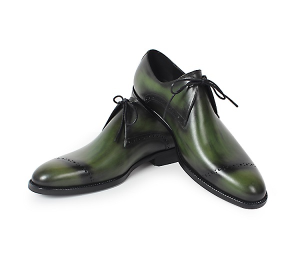 Green Patina Hand Painted Real Leather Rounded Derby Toe Handmade shoes